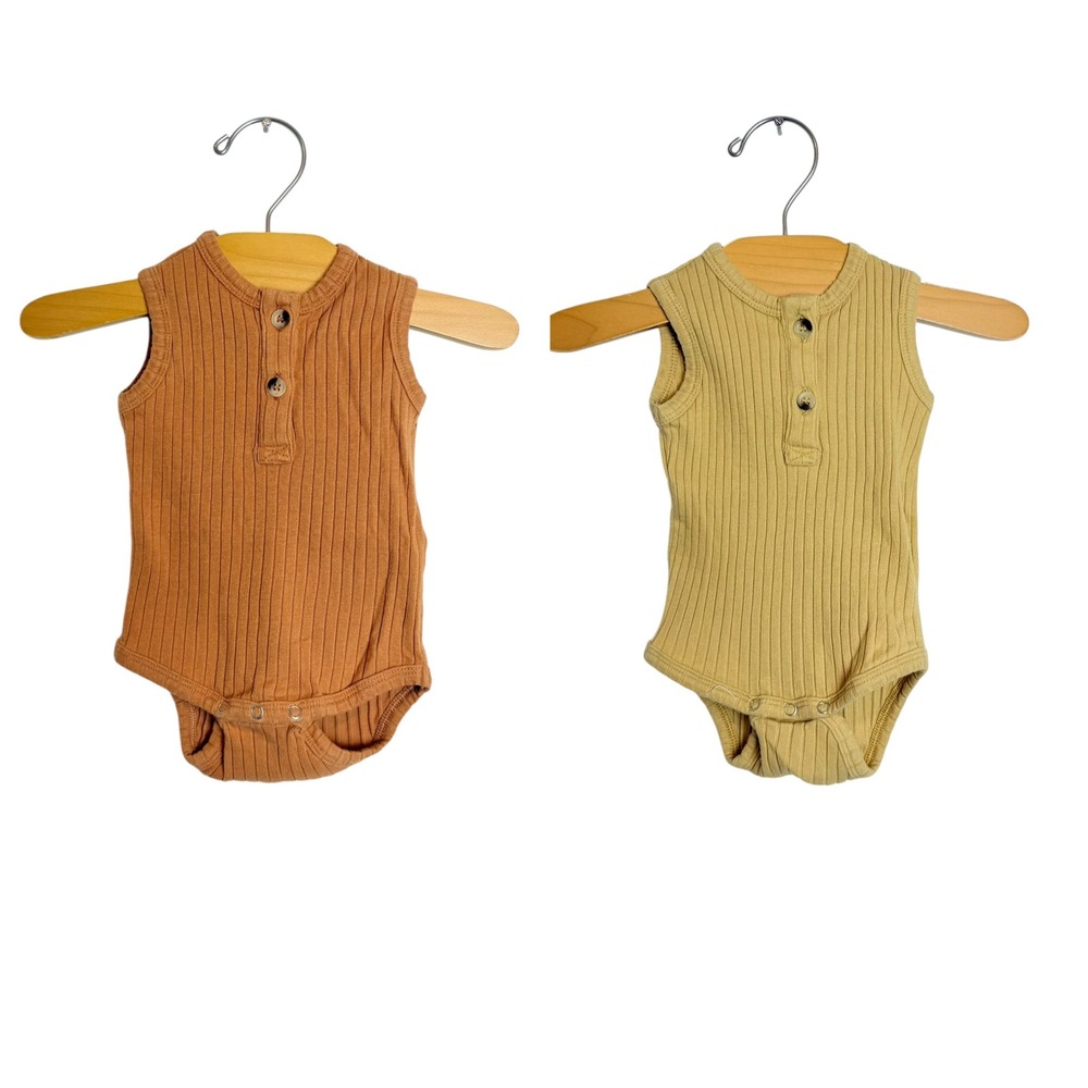 Kate Quinn 2 Pack Organic Cotton Ribbed Henley Sleeveless Bodysuits 0-3M